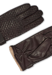 Leather Braided Gloves Axel Dark Brown